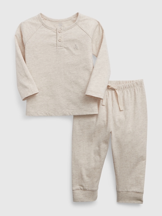 View large product image 1 of 1. Baby 100% Organic Cotton Henley Two-Piece Outfit Set