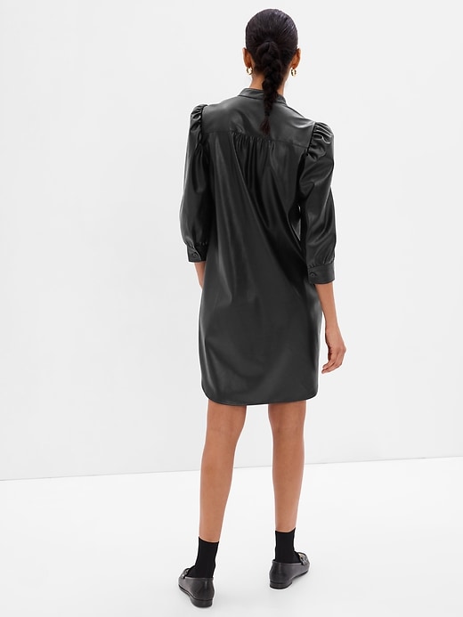 Image number 2 showing, Puff Sleeve Faux-Leather Mini Shirtdress