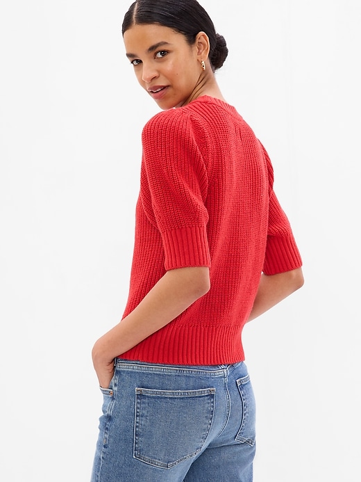 Image number 2 showing, Puff Sleeve Cable-Knit Crewneck Sweater