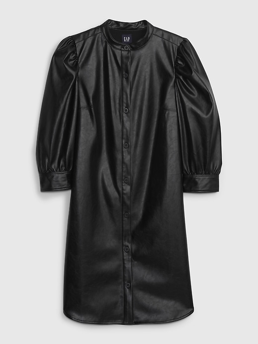 Image number 5 showing, Puff Sleeve Faux-Leather Mini Shirtdress