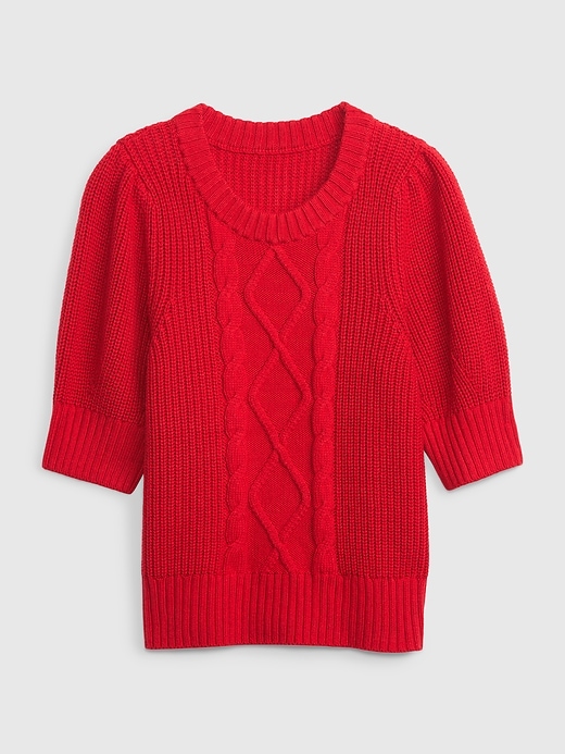 Image number 4 showing, Puff Sleeve Cable-Knit Crewneck Sweater