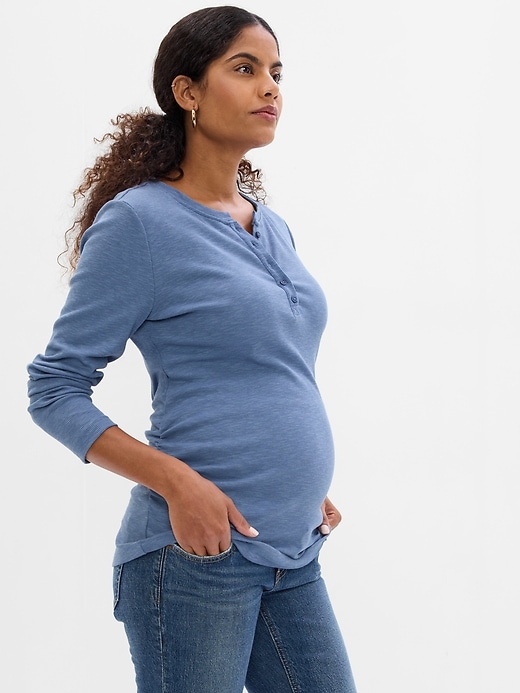View large product image 1 of 1. Maternity Rib Henley T-Shirt
