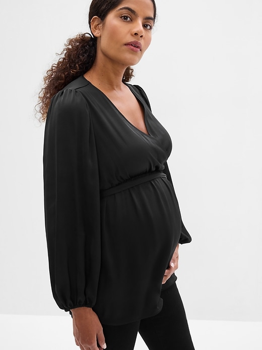 Image number 1 showing, Maternity Satin Wrap Top