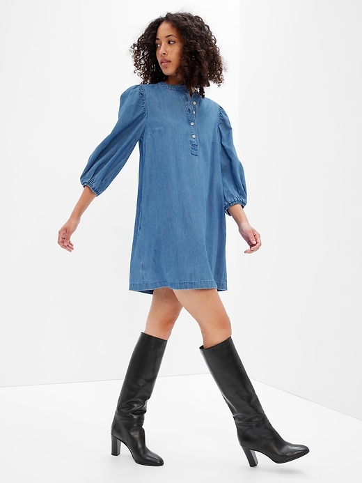 Image number 1 showing, Denim Popover Mini Dress with Washwell