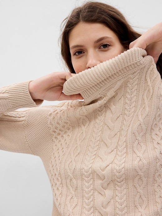 Image number 3 showing, Cropped Cable-Knit Turtleneck Sweater
