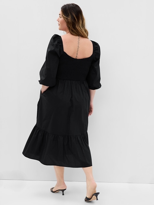 Puff Sleeve Smocked Midi Dress