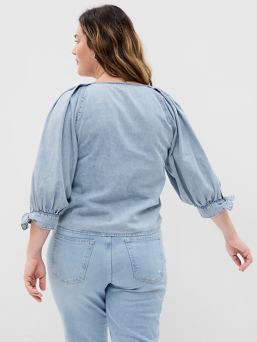 Image number 5 showing, Denim Balloon Sleeve Top with Washwell