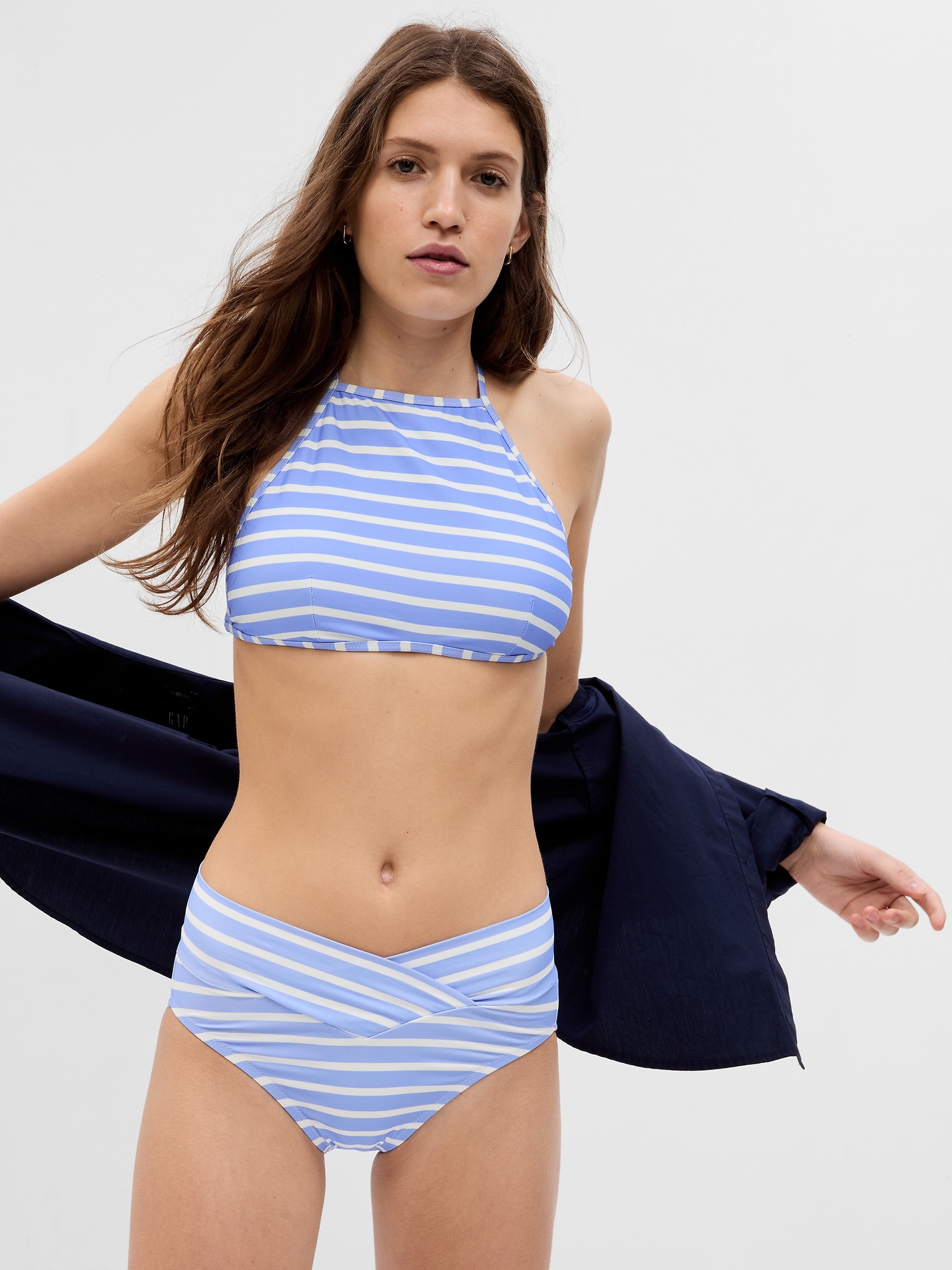 Elevated Global Stripe Bandeau Bikini Top, Blue