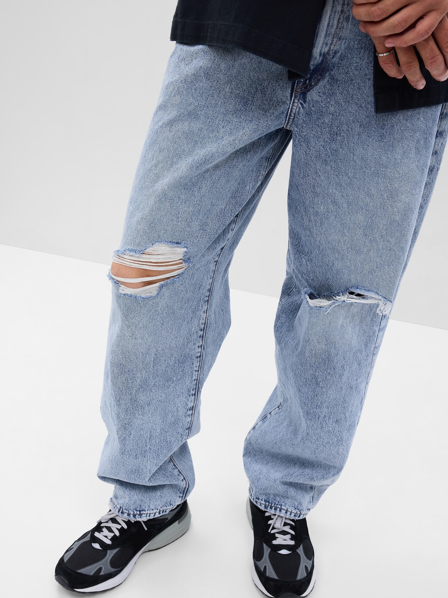 B91xZ Baggy Jeans for Men Men's Casual Pant Leg Zipper Stripe Classic Style  High Stretch Tight Hole Small Leg Jeans Black,Size 40 