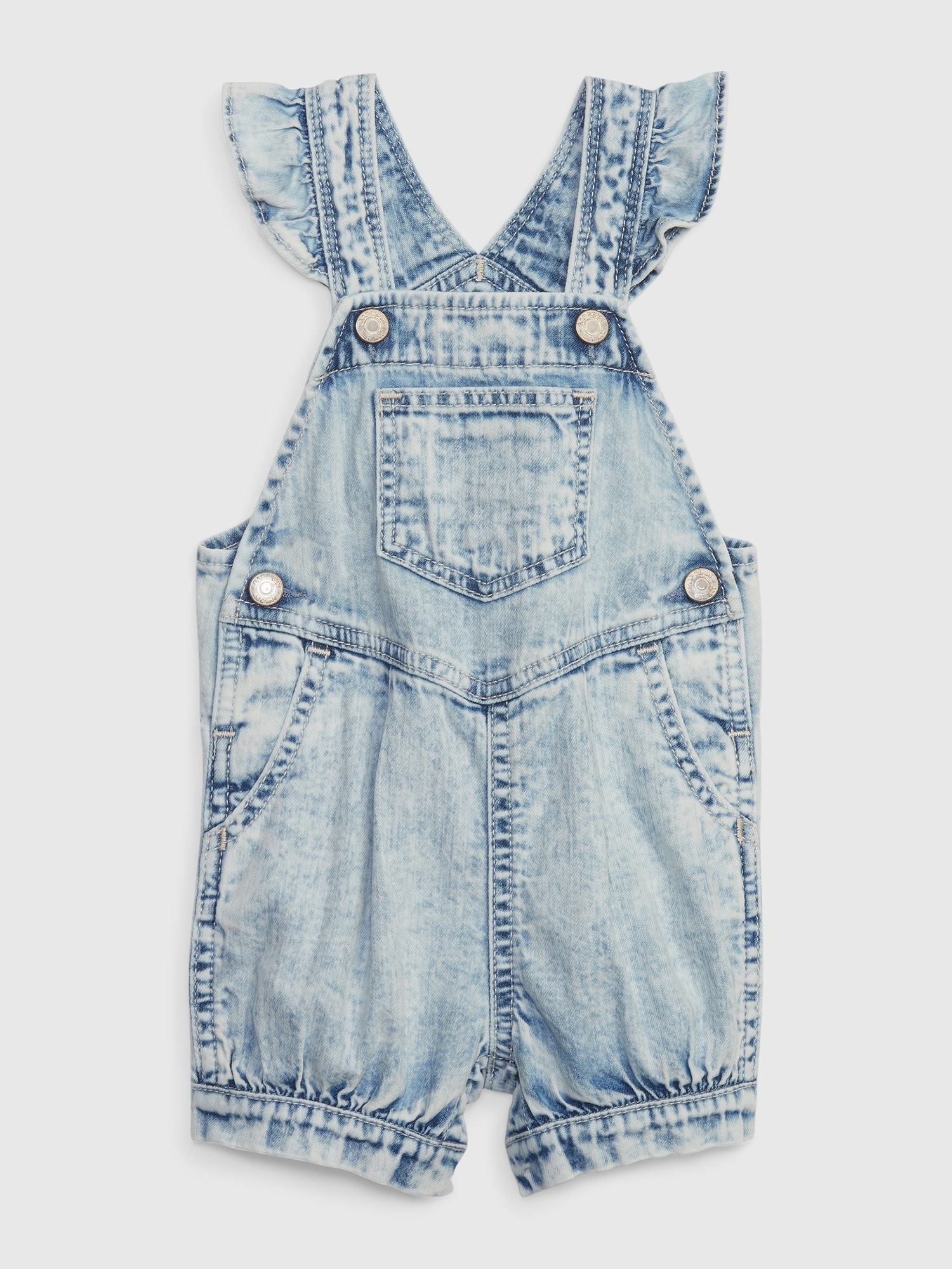 Gap Baby 100% Organic Cotton Ruffle Denim Shortall with Washwell blue. 1