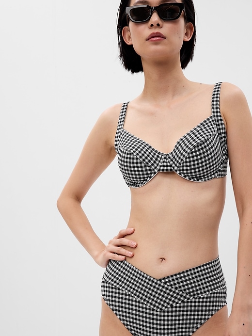 Image number 3 showing, Textured Gingham Crossover Bikini Bottom