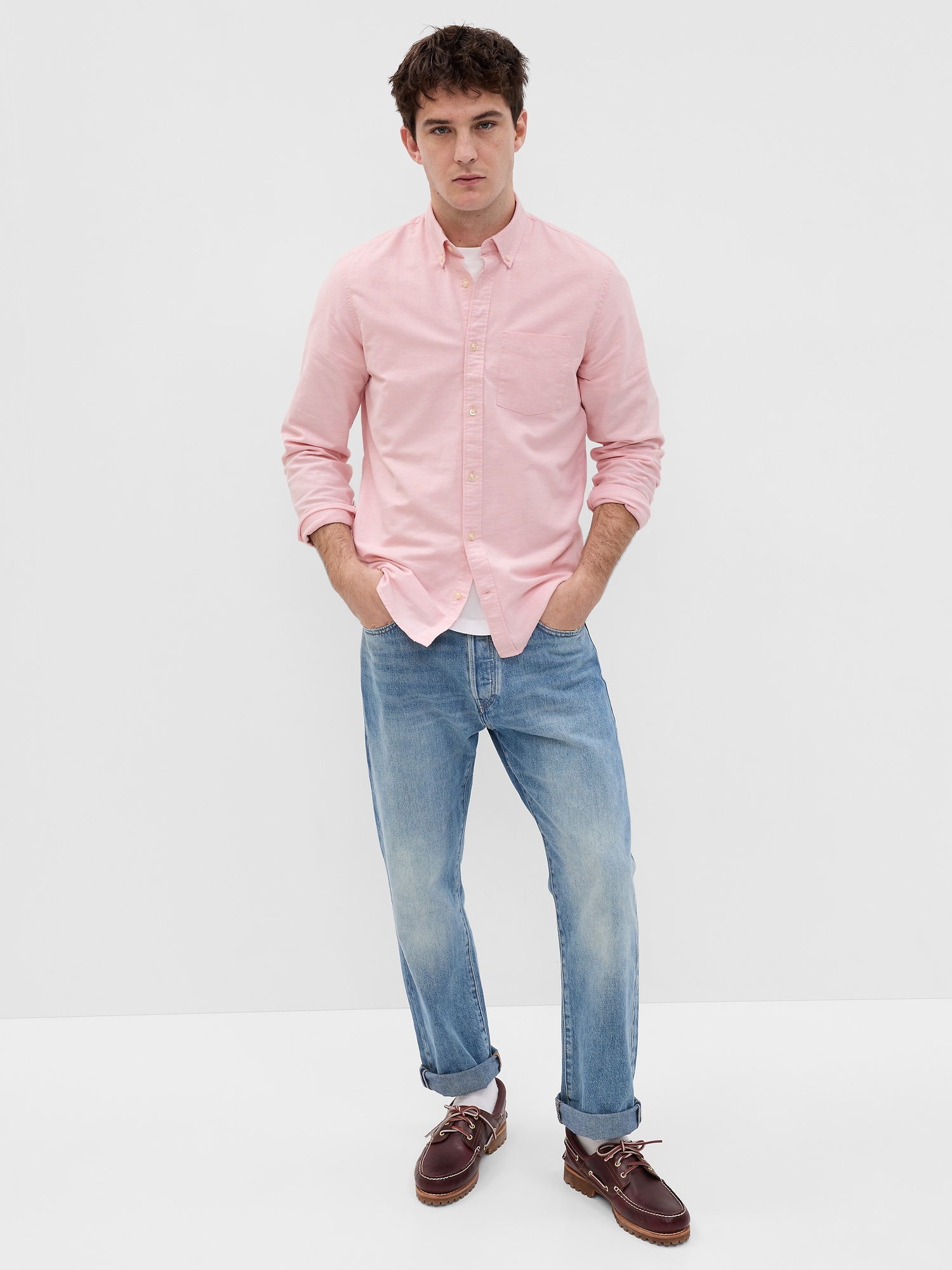 Gap Classic Oxford Shirt In Standard Fit With In-conversion Cotton In Pink