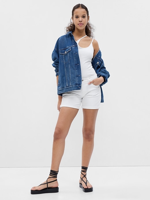 Image number 1 showing, 5” Mid Rise Girlfriend Denim Shorts