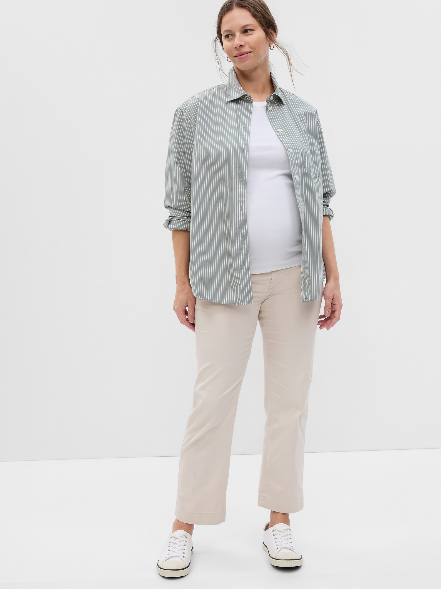 White Gap Maternity Full Panel Girlfriend Chino Pants (Like New - Size 29R)  - Motherhood Closet - Maternity Consignment