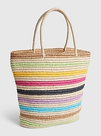 Chamair Women's Stripe Rainbow Straw Tote Bag