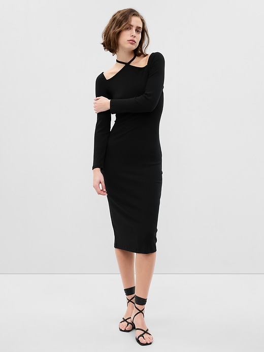 Image number 1 showing, Tie-Neck Cutout Midi Dress