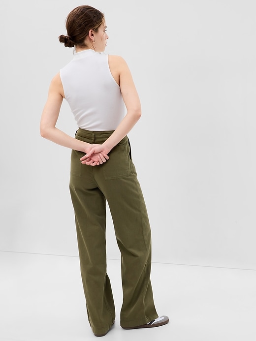 Image number 2 showing, Mid Rise Twill Wide-Leg Khakis