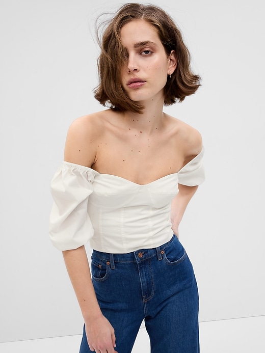Image number 1 showing, Puff Sleeve Sweetheart Crop Top