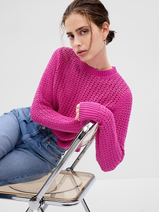 Image number 1 showing, Crochet Crewneck Sweater