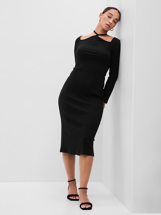 Image number 4 showing, Tie-Neck Cutout Midi Dress