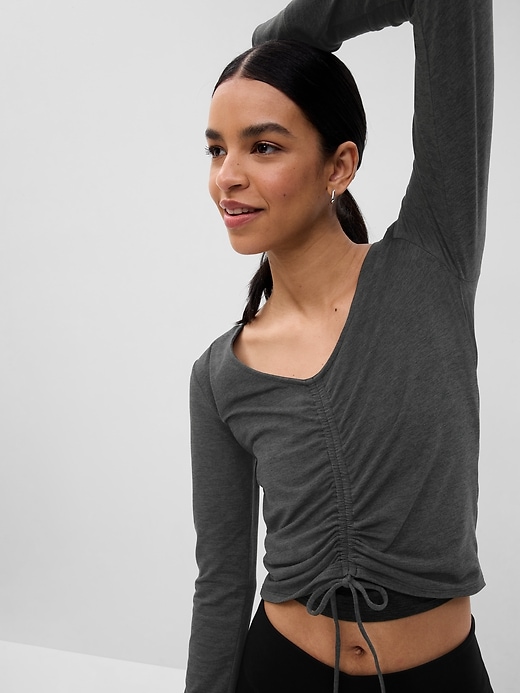 View large product image 1 of 6. GapFit Brushed Jersey Cropped Cinch T-Shirt