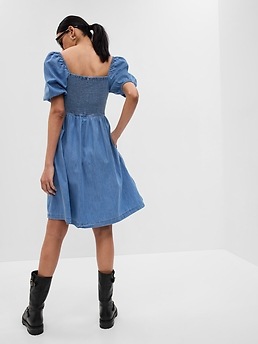 Puff Sleeve Denim Mini Dress with Washwell | Gap