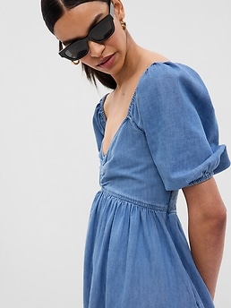 Puff Sleeve Denim Mini Dress with Washwell | Gap