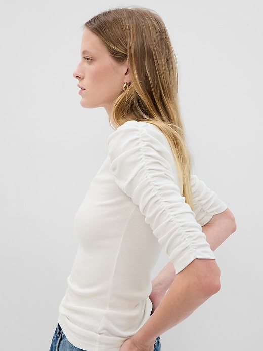 Image number 3 showing, Featherweight Ruched Sleeve Rib Top
