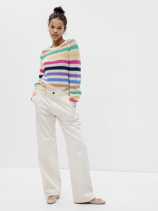 Image number 3 showing, Stripe Crochet Crewneck Sweater