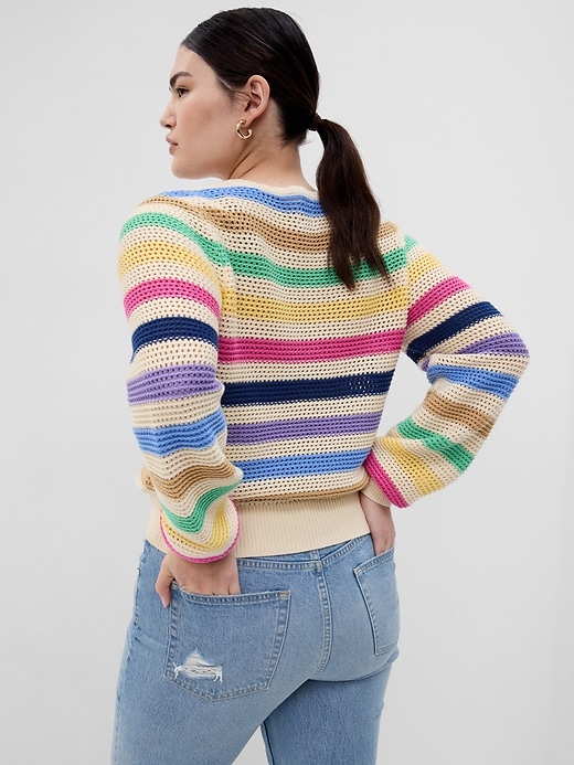 Image number 5 showing, Stripe Crochet Crewneck Sweater