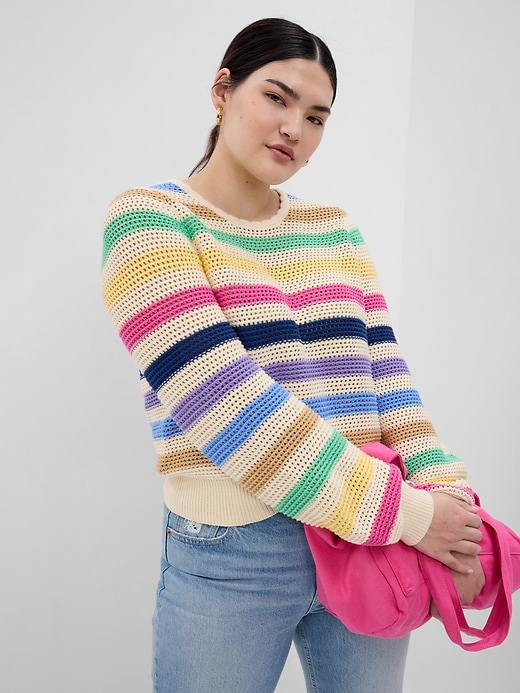 Image number 4 showing, Stripe Crochet Crewneck Sweater