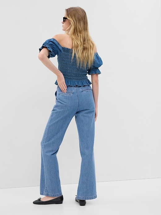 Image number 2 showing, High Rise Denim Wide-Leg Trousers with Washwell