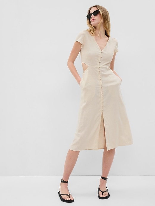 Image number 1 showing, Linen-Blend Cutout Midi Dress