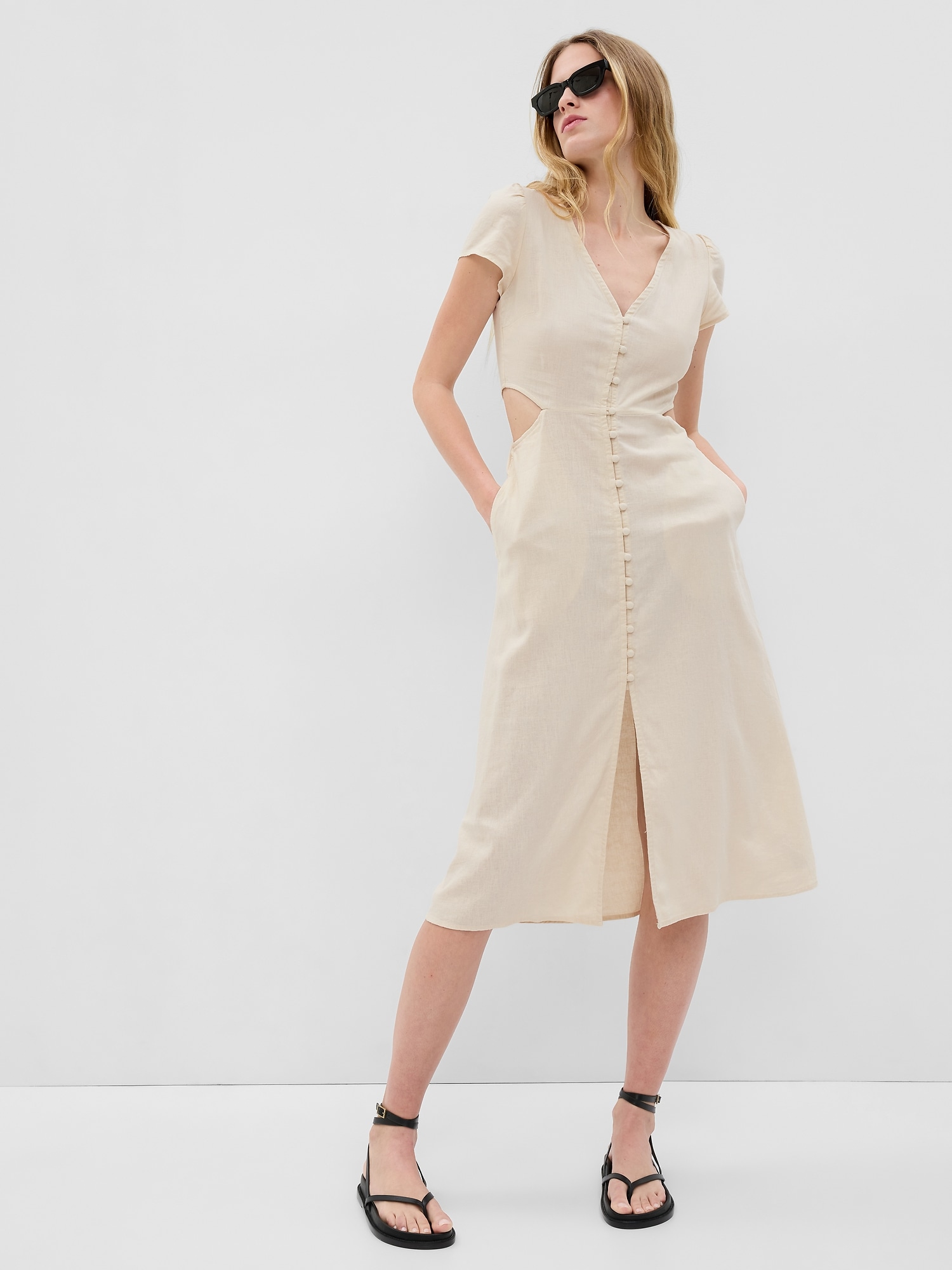 Gap Linen-Blend Cutout Midi Dress