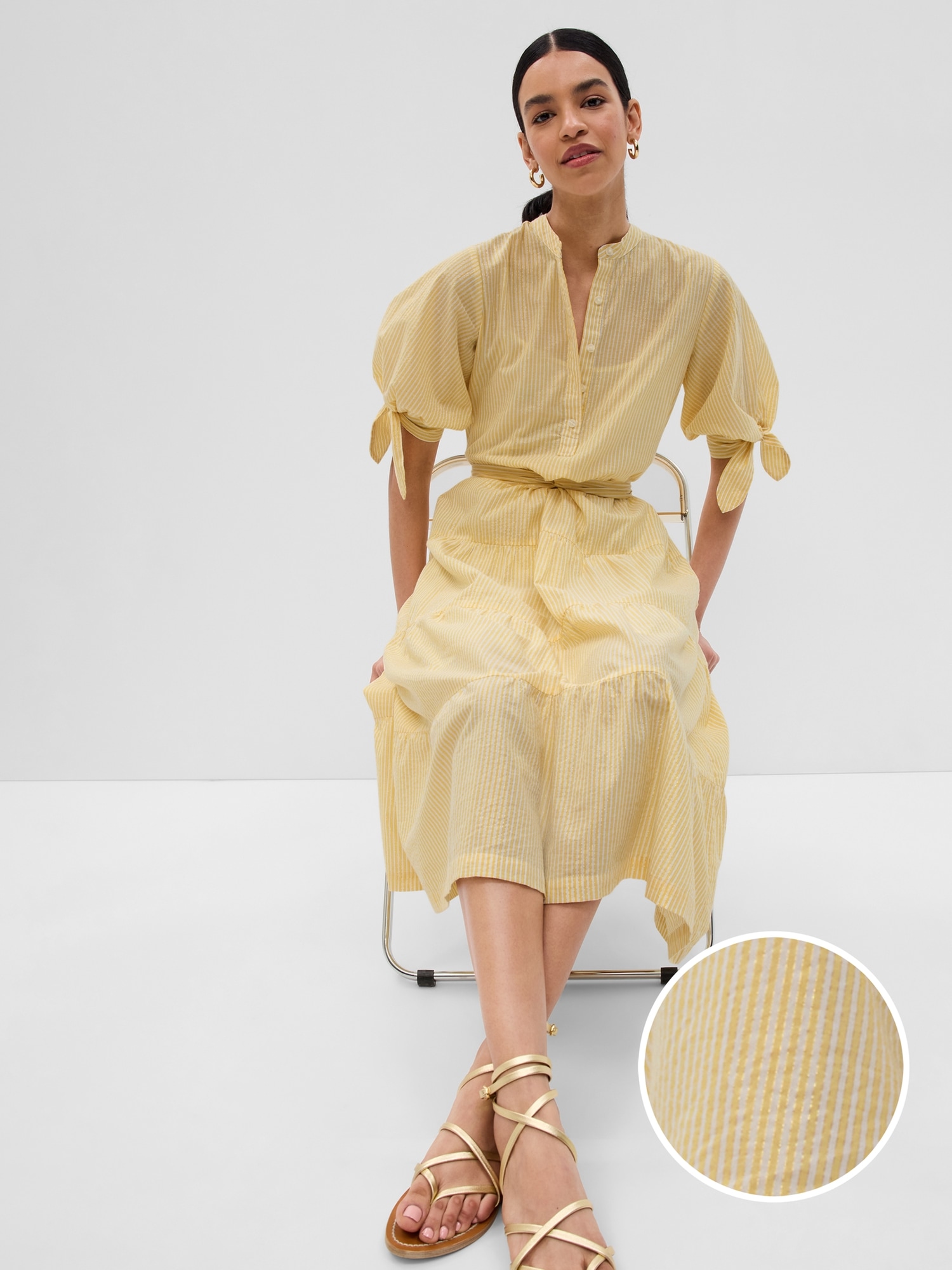 Gap Popover Metallic Stripe Midi Dress yellow. 1