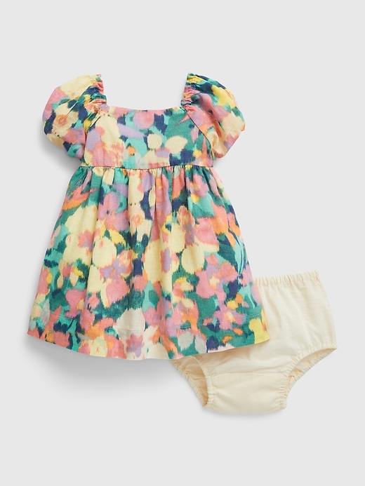 Image number 3 showing, Baby Linen-Cotton Puff Sleeve Floral Dress