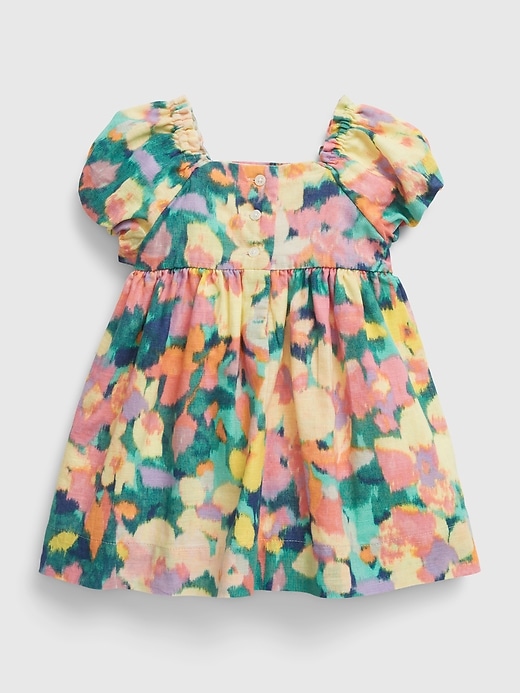 Image number 2 showing, Baby Linen-Cotton Puff Sleeve Floral Dress