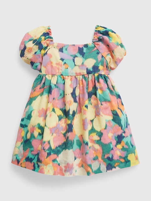 Image number 1 showing, Baby Linen-Cotton Puff Sleeve Floral Dress