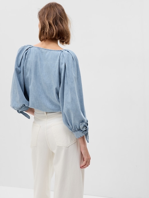 Image number 2 showing, Denim Balloon Sleeve Top with Washwell