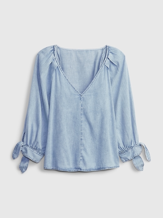 Image number 6 showing, Denim Balloon Sleeve Top with Washwell