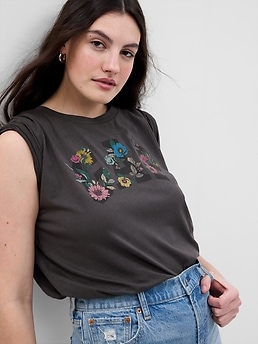 100% Organic Cotton Floral Gap T-Shirt Logo Gap 