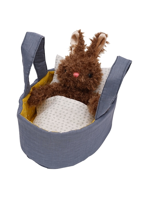 Image number 1 showing, Moppettes Beau Bunny Stuffed Animal Bassinet and Pillow