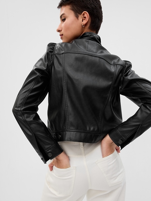 Image number 2 showing, Puff Sleeve Vegan Leather Jacket