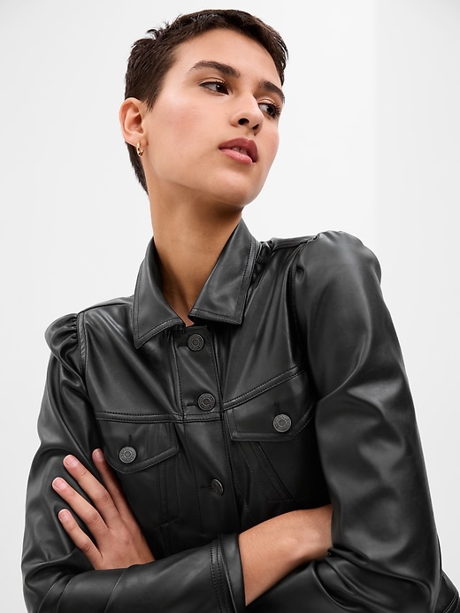 Image number 3 showing, Puff Sleeve Vegan Leather Jacket