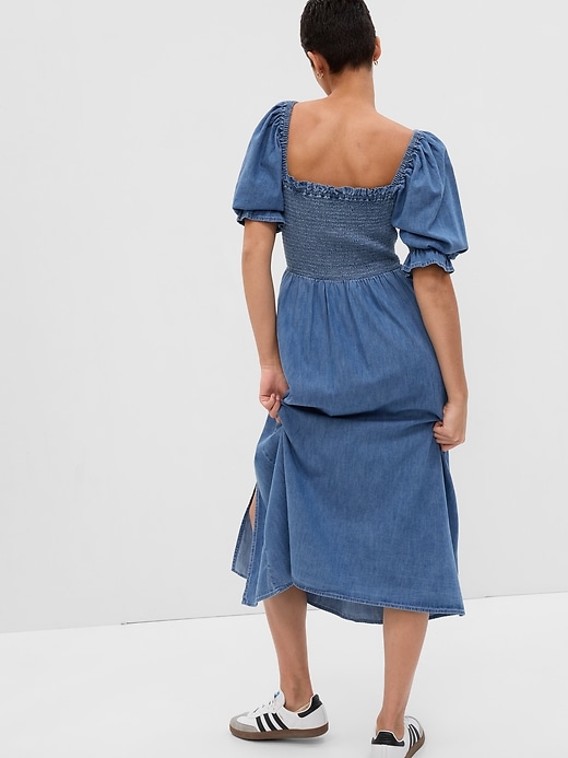 Image number 2 showing, Puff Sleeve Denim Midi Dress
