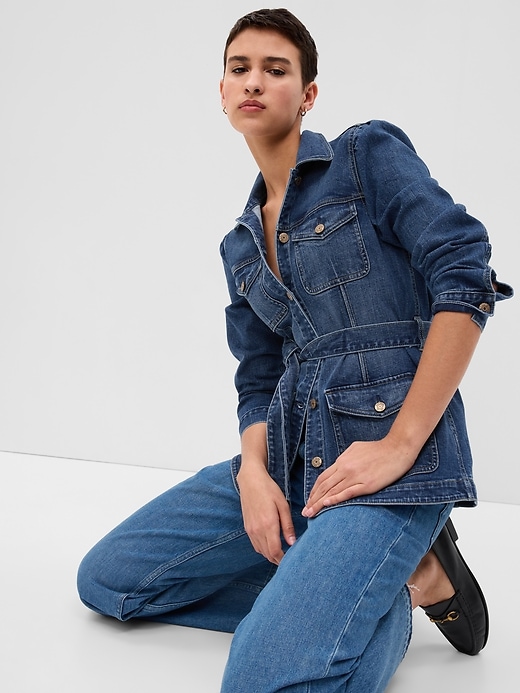 Image number 3 showing, Belted Denim Utility Jacket with Washwell