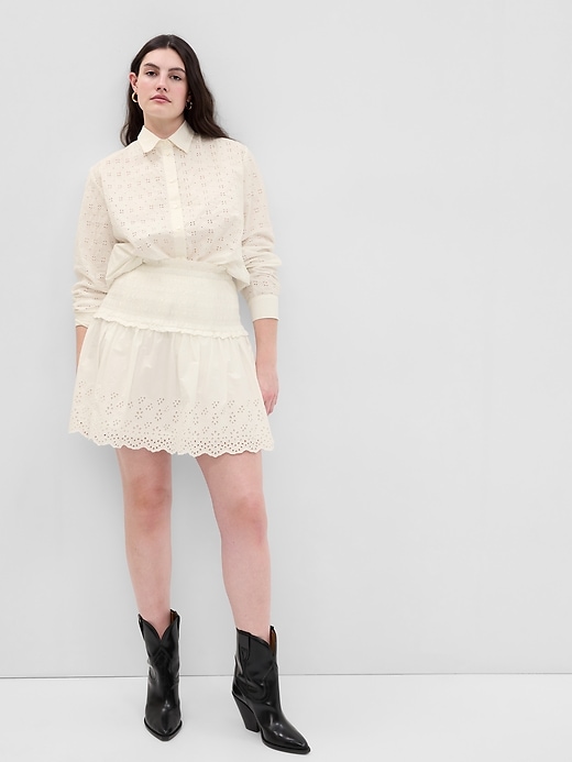 Image number 4 showing, Smocked Eyelet Mini Skirt