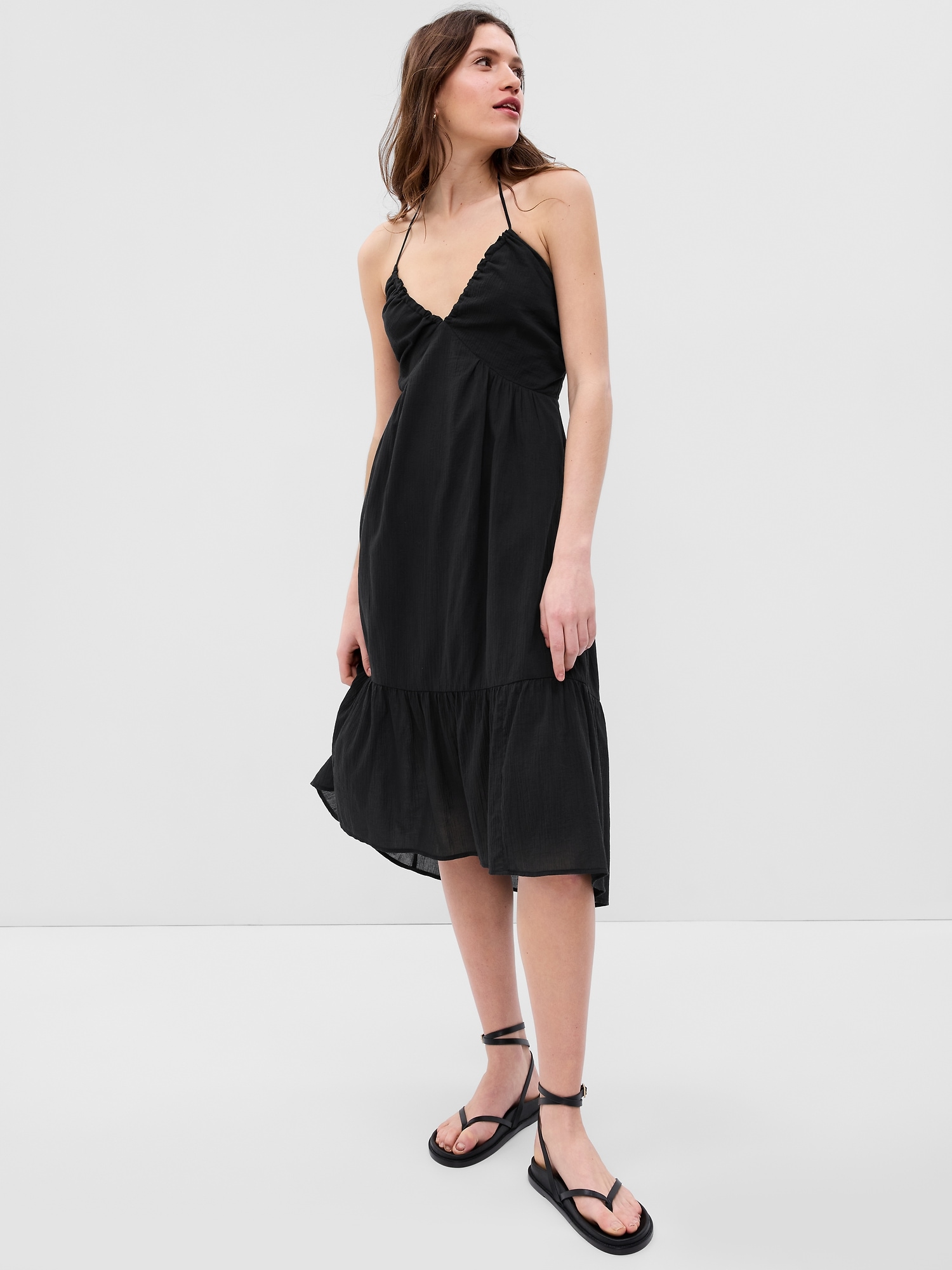 Gap V-Neck Halter Midi Dress black. 1