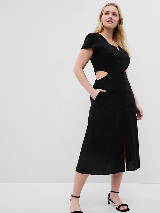 Image number 4 showing, Linen-Blend Cutout Midi Dress