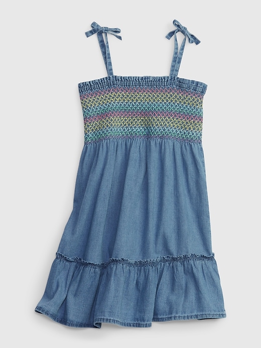 Image number 1 showing, Toddler Denim Smocked Dress with Washwell